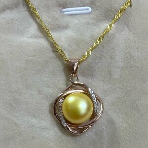 Natural Gold South Sea Pearl Necklace 22”